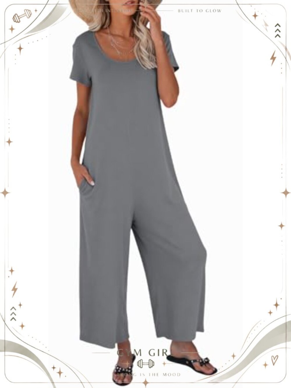 Nfsion Women's Short Sleeve Crewneck Jumpsuit with Pockets Loose Fit Casual